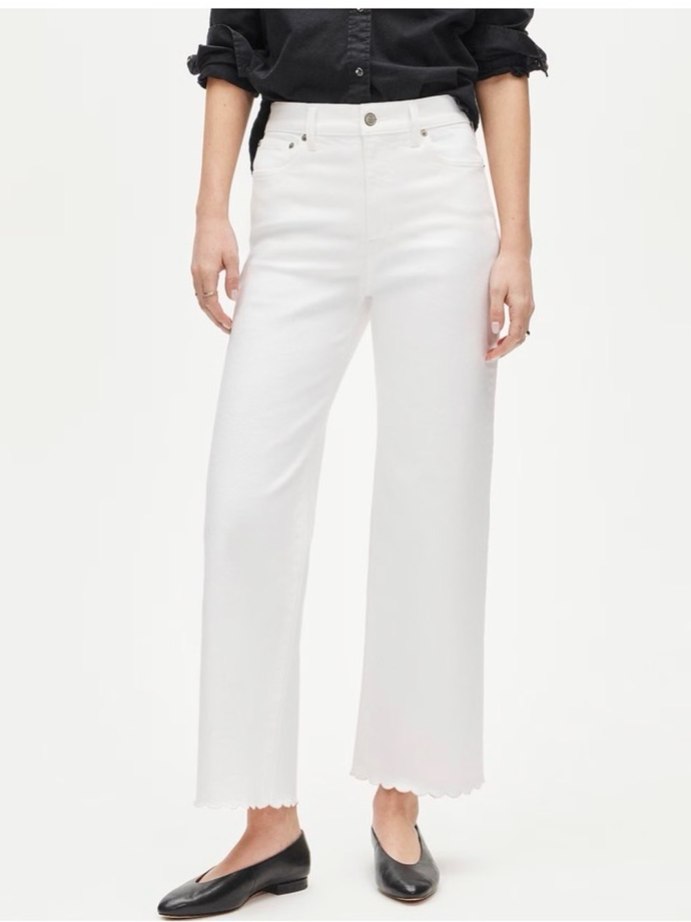 J Crew scallop trim slim wide leg white jean 26 like new